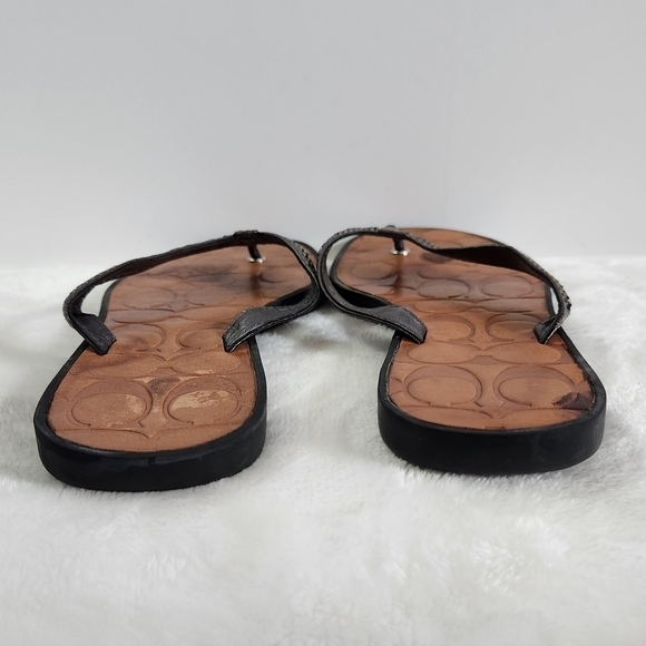 COACH Laurel Leather Silver Gray Bugle Beaded Flip Flop Sandals Size 8 - Picture 11 of 16